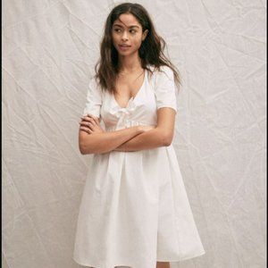 NEW MADEWELL $98 00 XXS Tie-Front Mini Dress White Cotton, Fully Lined, V neck